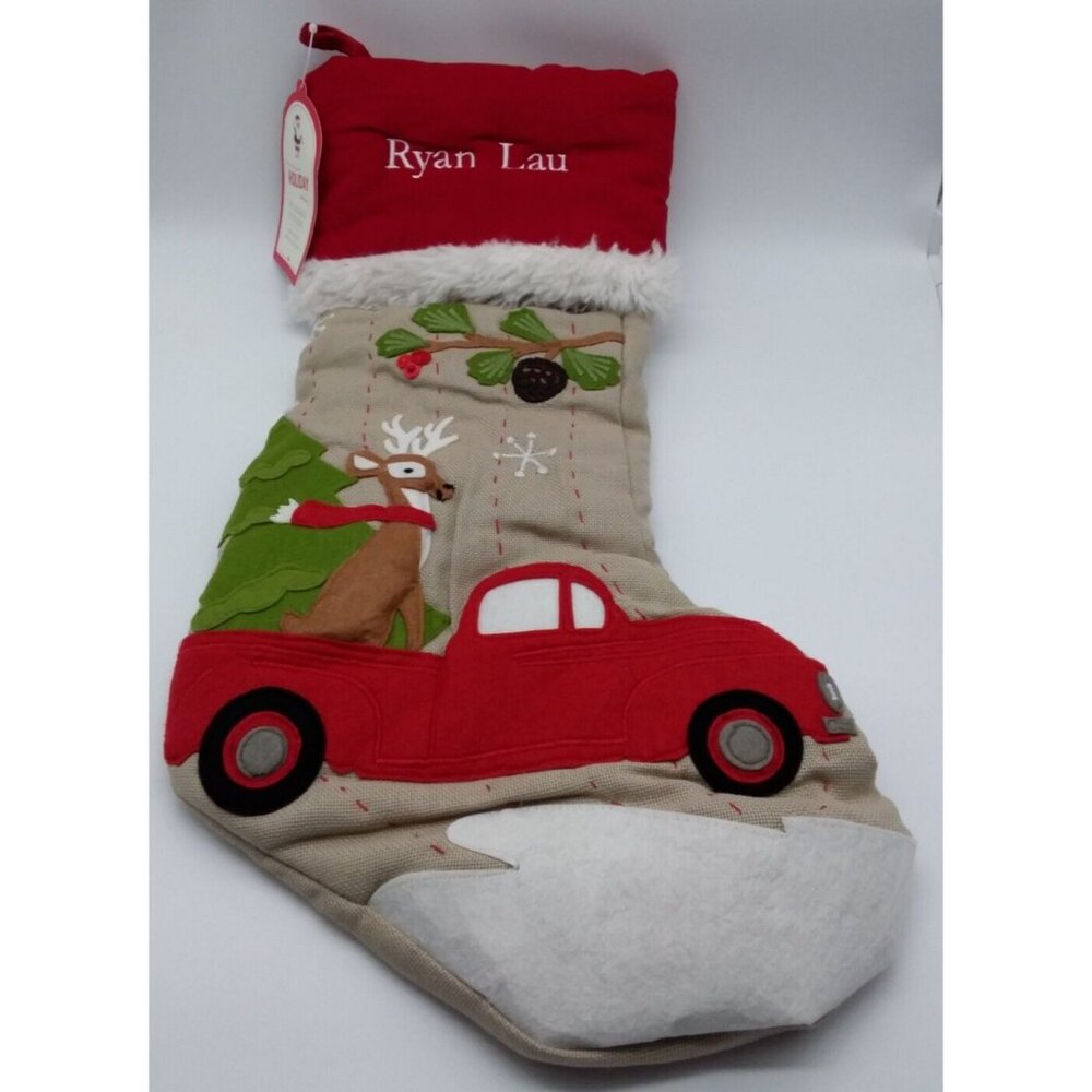 Pottery Barn Kids Ryan Lau Woodland Christmas Holiday Stocking Quilted